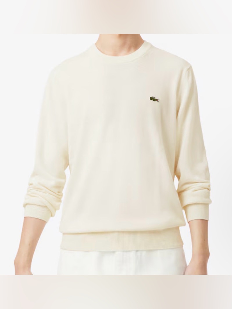Lacoste Men's Crew Neck Cotton Sweater Size Xl In Cream